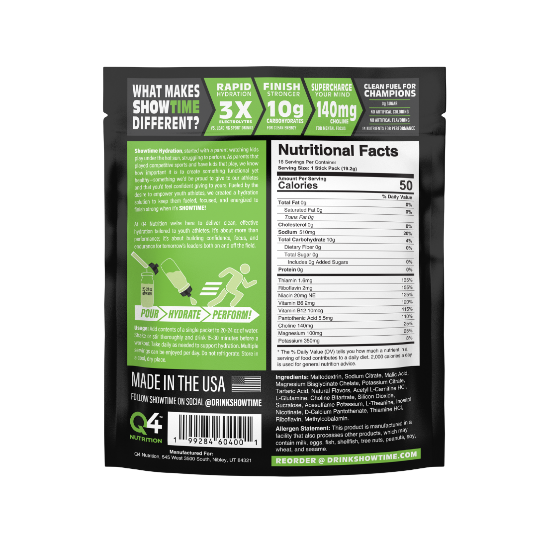 Lemon Lime Showtime Performance Hydration Sticks - 16 Pack