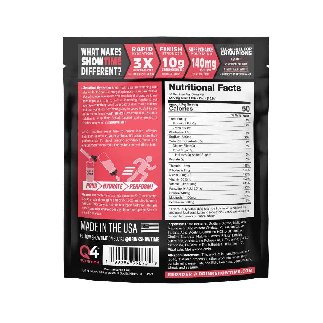 Watermelon Showtime Performance Hydration Sticks - 16 Pack